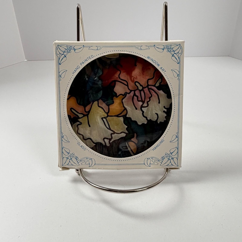 Joan Baker Designs Iris Floral Hand Painted Glass Suncatcher Window Art